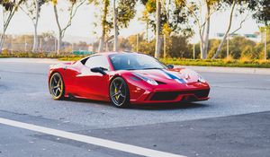 Превью обои ferrari 458 italia, ferrari, автомобиль, спорткар, красный, вид сбоку