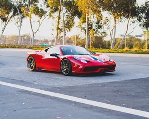 Превью обои ferrari 458 italia, ferrari, автомобиль, спорткар, красный, вид сбоку