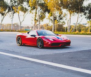 Превью обои ferrari 458 italia, ferrari, автомобиль, спорткар, красный, вид сбоку