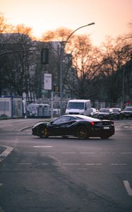 Превью обои ferrari 458 italia, ferrari, автомобиль, черный, дорога