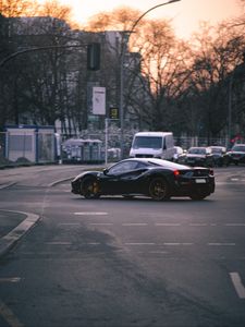 Превью обои ferrari 458 italia, ferrari, автомобиль, черный, дорога