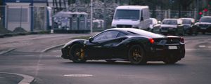 Превью обои ferrari 458 italia, ferrari, автомобиль, черный, дорога