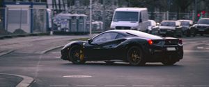 Превью обои ferrari 458 italia, ferrari, автомобиль, черный, дорога