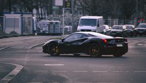 Превью обои ferrari 458 italia, ferrari, автомобиль, черный, дорога