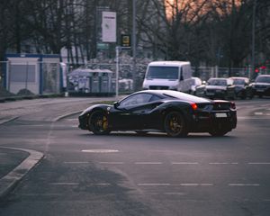 Превью обои ferrari 458 italia, ferrari, автомобиль, черный, дорога