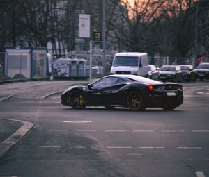 Превью обои ferrari 458 italia, ferrari, автомобиль, черный, дорога