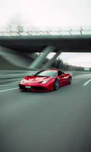 Превью обои ferrari 458 italia, ferrari, автомобиль, спорткар, красный, скорость, дорога