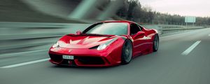 Превью обои ferrari 458 italia, ferrari, автомобиль, спорткар, красный, скорость, дорога