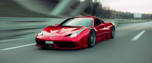 Превью обои ferrari 458 italia, ferrari, автомобиль, спорткар, красный, скорость, дорога