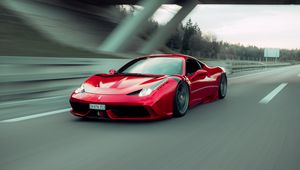 Превью обои ferrari 458 italia, ferrari, автомобиль, спорткар, красный, скорость, дорога