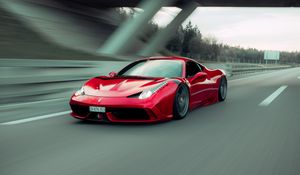 Превью обои ferrari 458 italia, ferrari, автомобиль, спорткар, красный, скорость, дорога