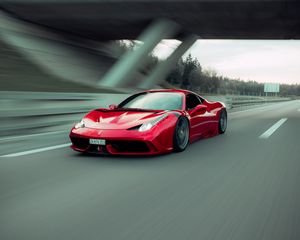 Превью обои ferrari 458 italia, ferrari, автомобиль, спорткар, красный, скорость, дорога