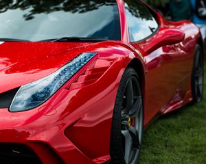 Превью обои ferrari 458 speciale, ferrari, спорткар, суперкар, красный, фара, колесо