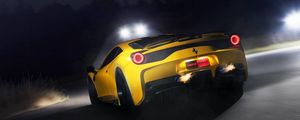 Превью обои ferrari, 458 speciale, желтый, фары, вид сзади