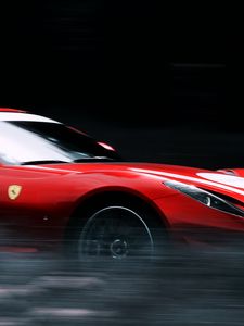 Превью обои ferrari, автомобиль, красный, спорткар, скорость, блики