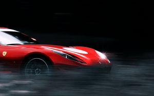 Превью обои ferrari, автомобиль, красный, спорткар, скорость, блики