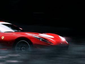 Превью обои ferrari, автомобиль, красный, спорткар, скорость, блики