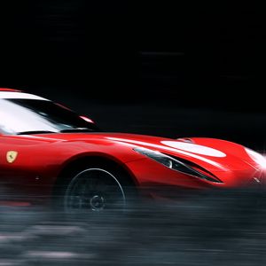 Превью обои ferrari, автомобиль, красный, спорткар, скорость, блики