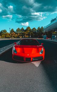 Превью обои ferrari, автомобиль, красный, стоянка