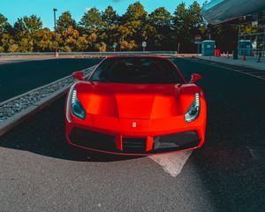 Превью обои ferrari, автомобиль, красный, стоянка