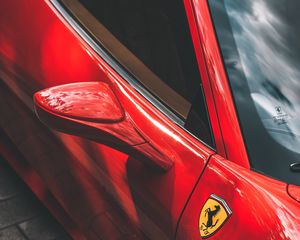 Превью обои ferrari, автомобиль, спорткар, красный, зеркало