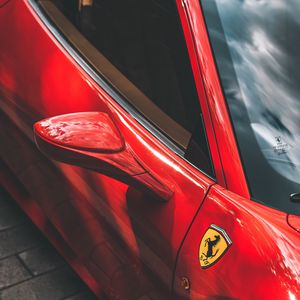 Превью обои ferrari, автомобиль, спорткар, красный, зеркало