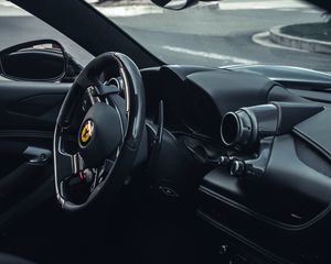 Превью обои ferrari, автомобиль, спорткар, руль, салон