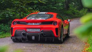 Превью обои ferrari, автомобиль, спорткар, вид сзади, красный