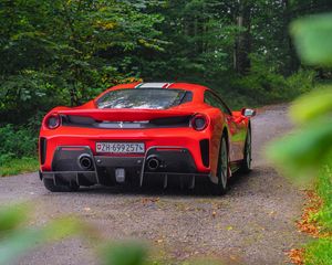 Превью обои ferrari, автомобиль, спорткар, вид сзади, красный