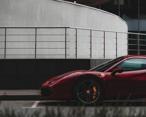 Превью обои ferrari, автомобиль, вид сбоку, красный