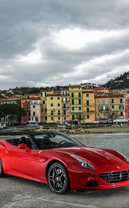 Превью обои ferrari, california, красный, вид сбоку