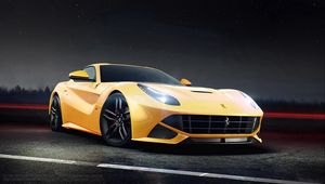 Превью обои ferrari, f12, berlinetta, желтый, вид сбоку