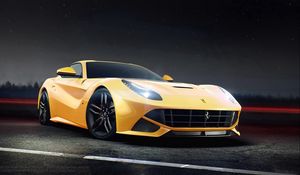 Превью обои ferrari, f12, berlinetta, желтый, вид сбоку