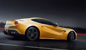 Превью обои ferrari, f12, berlinetta, желтый, вид сбоку