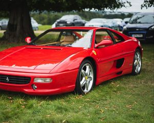 Превью обои ferrari f355, ferrari, автомобиль, спорткар, красный, стоянка