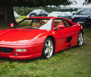 Превью обои ferrari f355, ferrari, автомобиль, спорткар, красный, стоянка