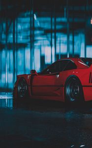 Превью обои ferrari f40, ferrari, машина, спорткар, красный, вид сбоку