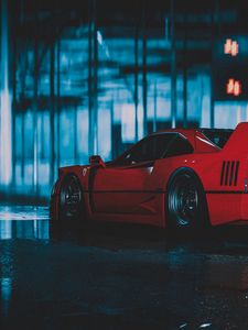 Превью обои ferrari f40, ferrari, машина, спорткар, красный, вид сбоку