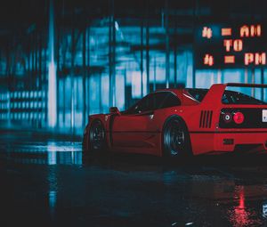 Превью обои ferrari f40, ferrari, машина, спорткар, красный, вид сбоку