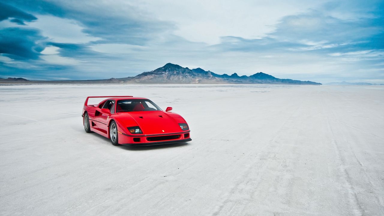 Обои ferrari f40, озеро, машина