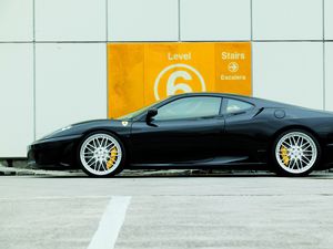 Превью обои ferrari f430, ferrari, черный, вид сбоку