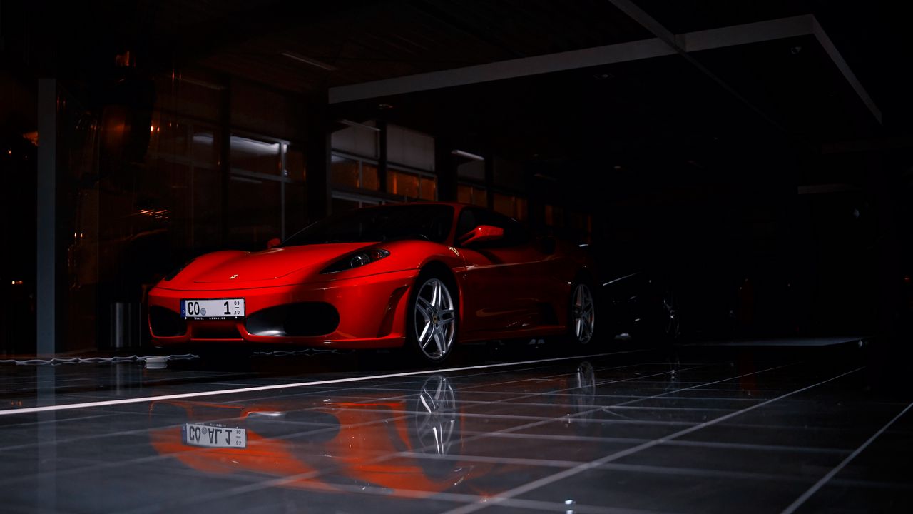 Обои ferrari f430, ferrari, спорткар, красный, тень