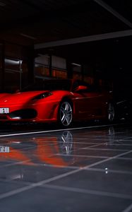 Превью обои ferrari f430, ferrari, спорткар, красный, тень