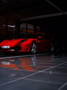 Превью обои ferrari f430, ferrari, спорткар, красный, тень