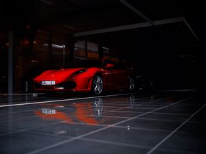 Превью обои ferrari f430, ferrari, спорткар, красный, тень