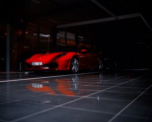 Превью обои ferrari f430, ferrari, спорткар, красный, тень