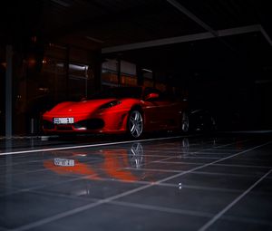 Превью обои ferrari f430, ferrari, спорткар, красный, тень