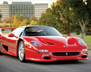 Превью обои ferrari, f50, preserial, красный, вид спереди