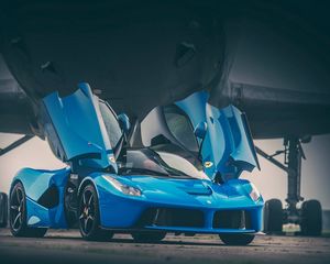 Превью обои ferrari, laferrari, синий, двери