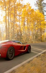 Превью обои ferrari, машина, спорткар, красный, дорога, скорость